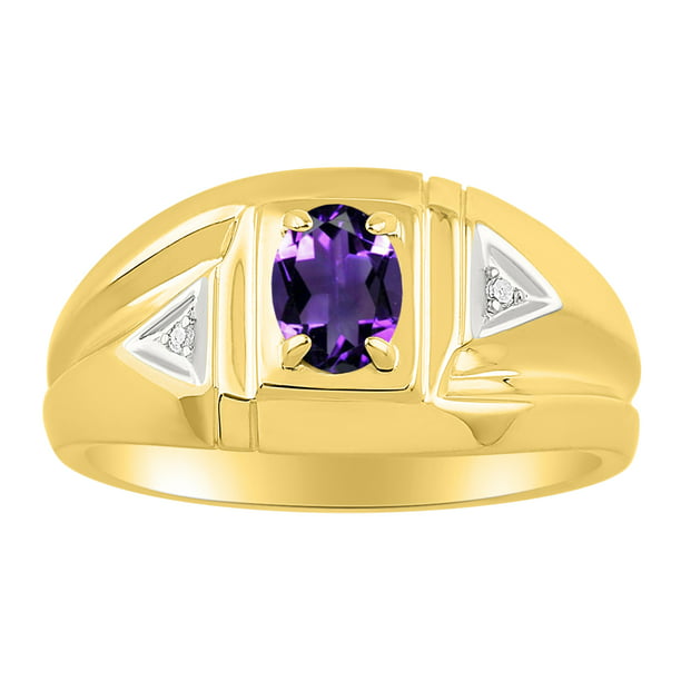 Details about   Men Ring with GENUINE Diamonds and Amethyst in Yellow Gold Plated Solid Silver